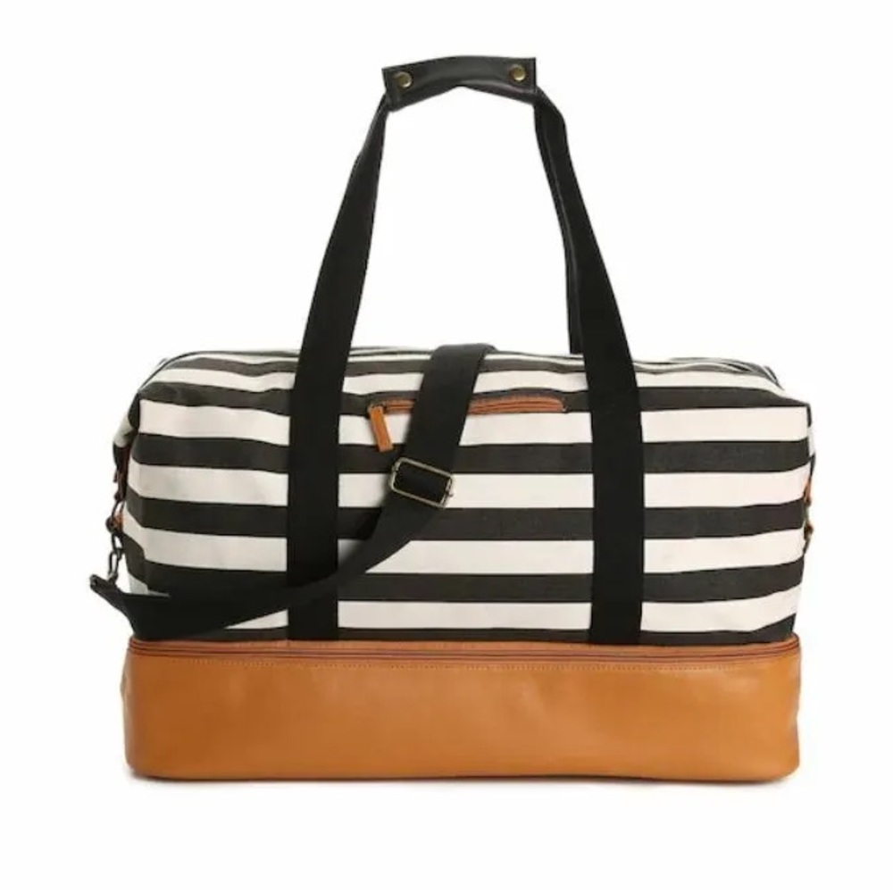 Black & White Striped Weekender Bag